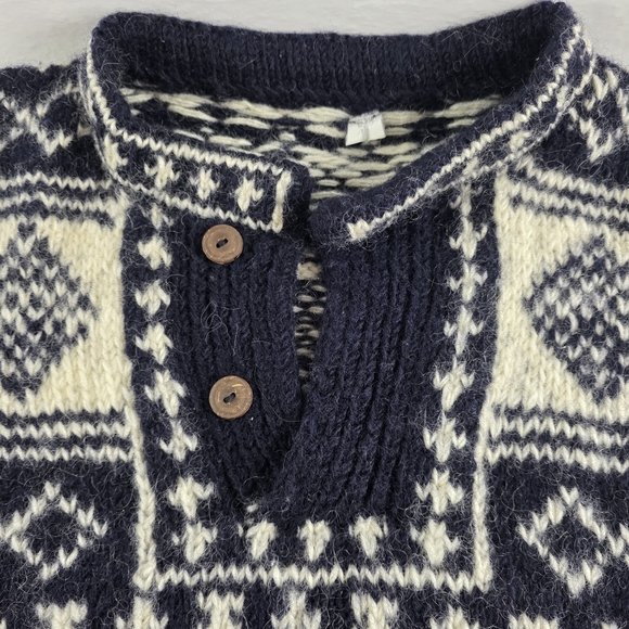 Nepal Men's Chunky Hand Knit Wool Sweater Black White Nordic Pattern - Picture 5 of 12